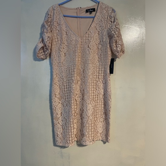 NWT Lulus Tatianna Blush Pink Lace Short Sleeve Mini Dress wedding guest girly - Picture 4 of 12